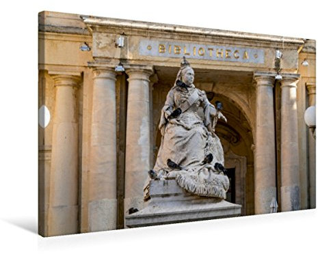 Premium Textil-Leinwand 75 cm x 50 cm quer Statue Königin Victoria vor der Bibliothek