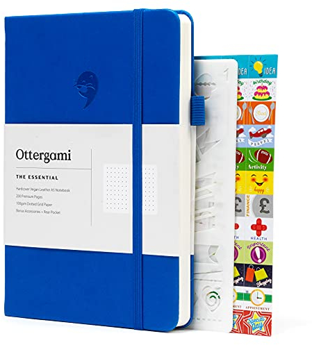 Ottergami Bullet Journal Notizbuch Gepunktet, Hochwertiges Dickes Papier mit 100 G/M², Essential A5 Dotted Bulletjournal, Punktiert Tollen Schablonen & Sticker
