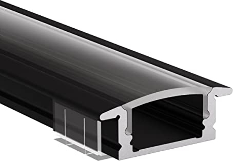 Alumino | LED Aluminiumprofil Schwarz | 100 cm | Einbauprofil | Klare Abdeckung | für 12 mm LED-Streifen | 1m | Rhein