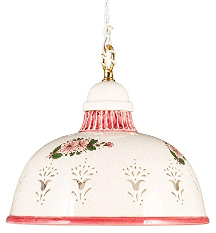 Helios Leuchten 2070711 nostalgische Küchenlampe Keramiklampe weiß - rot | Pendellampe Pendelleuchte aus Keramik | handbemalte Keramikleuchte | Hängelampe 1 x E27