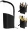 Black Travel Makeup Brush Holder, FIYUK Pencil Pen Case Organizer Bag Cosmetic Zipper Pouch Portable Waterproof Dust-Free Stand-Up Toiletry Stationery Bag with Divider