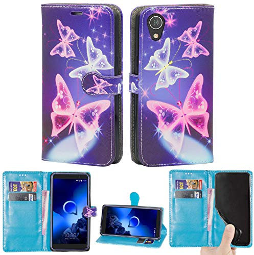 Mobile Stuff Alcatel 1 (5033X) Case, Leather Case Flip Folio Book Case Wallet Cover with Magnetic Closure & Kick Stand For Alcatel 1 (Butterfly Blue)