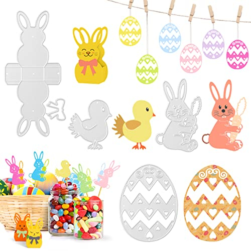 Kesote 4x Stanzschablonen Ostern Stanzformen Metall Prägeschablonen Schneiden Schablonen Stanzmaschine für DIY Papier Karten Fotoalbum (Osterhasen + Ostereier + Box + Küken)