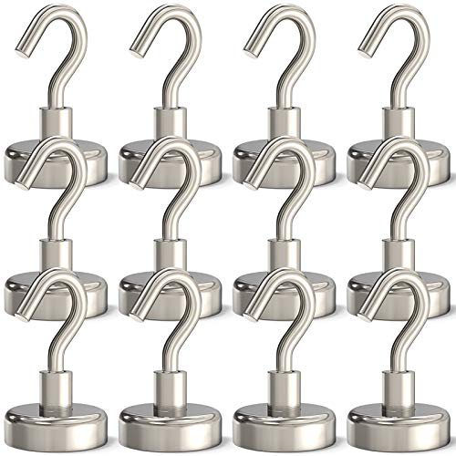 Greatmag, magnetische Haken, 15,9 kg, strapazierfähige Magnethaken, ideal für Handtuch, Grill, Küche, drinnen oder draußen, 12 Stück