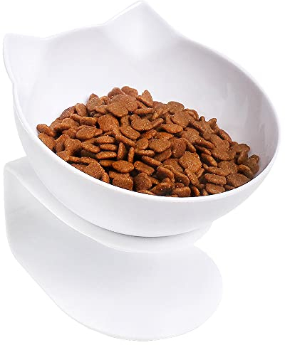 Katzennapf Erhöht,Futternapf Katze Erhöht Für Katze Welpe Katzenfutter Und Wasser,Fressnapf Katze Erhöht Mit Ständer- rutschfeste,Anti Schling Katzennapf(Weiß)