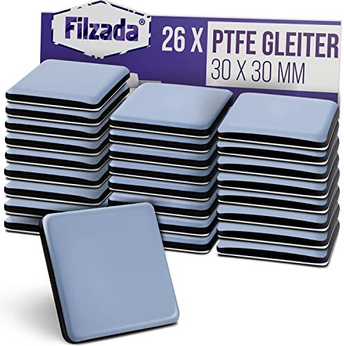 Filzada® 26x Teflongleiter Selbstklebend - 30 x 30 mm (eckig) - Profi Möbelgleiter/Teppichgleiter PTFE (Teflon)