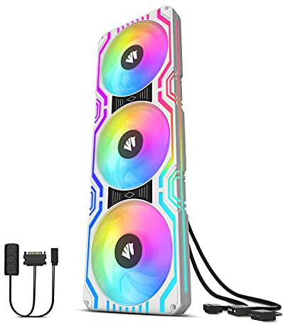 AsiaHorse Matrix - 58 LED RGB direccionables, ventilador todo en uno de 360 ??mm con marco cuadrado Blanco-360 5