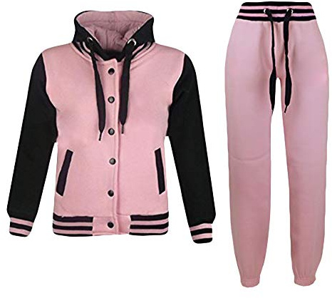 A2Z 4 Kids Tracksuit Girls Boys Baseball Plain Top Bottoms Jogging Running Suits - T.S B.B Plain Baby Pink & Black 5-6