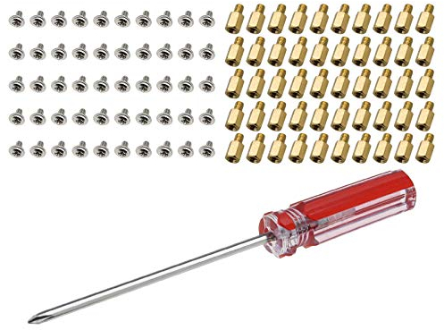 Be In Your Mind 50 Piezas Kit de Tornillos para Placa Base de Caja de PC Separadores de Latón M3x6x4 mm Tornillos M3x5 mm con Destornillador para Placa Base de Caja de Computadora de Disco Duro
