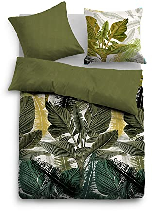 TOM TAILOR 0647634 Bettwäsche Garnitur mit Kopfkissenbezug Satin 1x 200x200 cm + 2x 80x80 cm, forest