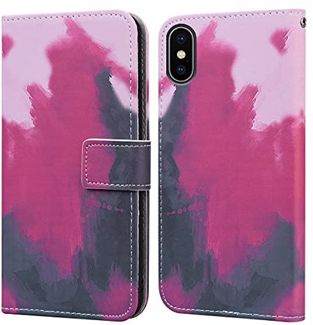 Flip phone case for Iphone XS MAX PU Leather Wallet Card Slots Flip Case Watercolor Gradient Ramp Graffiti Art Printing with Stand Function Magnetic Protective Cover