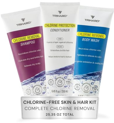 Komplettes Chlor-Entfernungsset von TRIHARD | Shampoo, Conditioner, Körperwäsche & Lotion | Ultimative Vor- & Nach-Schwimm-Pflege