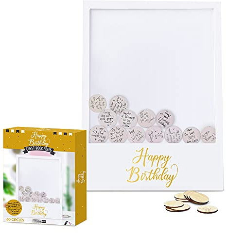 Gästebuchrahmen aus Holz | Premium Qualität | Gästebuch | Hochzeit | Geburtstag | Event | Reise | Abreise | Geschenk | Dekoration | 60 Holzringe für Ihre Botschaften | 42x32cm | OriginalCup®