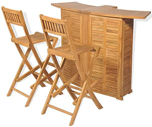 YITHOPI 3-TLG. Bistro-Set mit Klappstühlen Massivholz Teak | Holz Balkon-Set | Klappbar Terassen Set | Balkongarnitur | Gartenmöbel Set 2 Klappstühle
