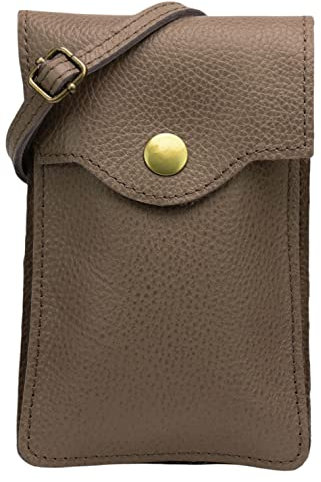 SH Leder Damen Handytasche Umhängetasche Geldbörse Multifunktion Beutel Schultertasche aus Echtleder Verstellbar Schultergurt Handy bis 6.8 Zoll 12x19cm ADA G3282 (Dunkeltaupe)