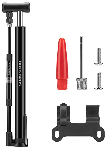 ROCKBROS Bicycle Foot Pump Bicycle Pump 120 PSI with Barometer Presta Schrader Valves Aluminum Black With Bracket Floor Pump