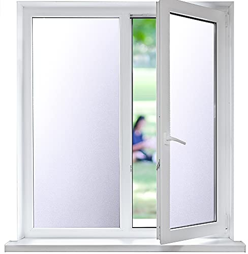Funfox Fensterfolie Matt Blickdicht Milchglasfolie Fenster Selbstklebende Sichtschutzfolie Anti-UV Statische Haftung Fenster Folie für Badzimmer Weiß Matt 90 x 200cm