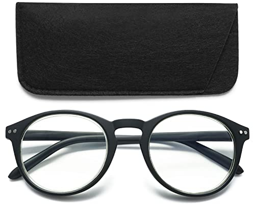 Twinkleyes Anti Blaulicht Lesebrille Hochwertig Federscharnier Herren Damen Retro Rund Brillen mit Blaulichtfilter +0 1.0 1.5 2.0 2.5 3.0 3.5 4.0(Schwarz(1 Stück), 1.5)