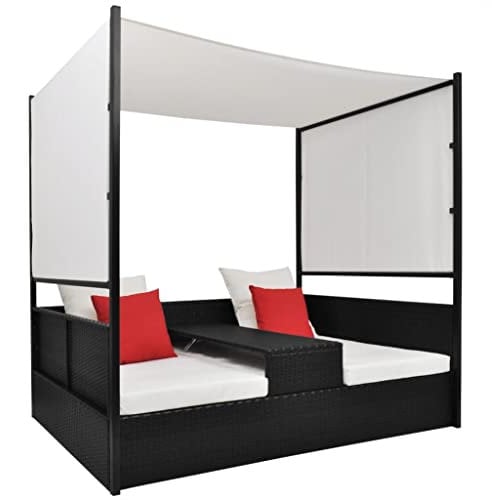 Hommdiy Sonnenliege Poly Rattan Doppelliege Gartenliege Lounge Liege Sonnendach