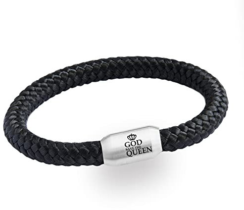 Paris Montana Queen Elisabeth II. Armband Segeltau Royal Gravur Magnetverschluss Windsor Gedenken (Schwarz, 21)