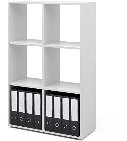 Vicco Raumteiler, stehendes Bücherregal, Weiß, 72 x 108 cm mit 2 Faltboxen