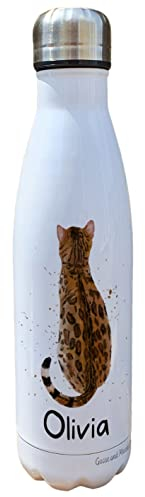 Bengal Cat Insulated Bottle Personalised - Gift for Cat Owners & Lover - Personalised Kitten Thermal Flask - Stainless Steel Water Bottle