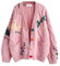 ebossy Damen Strickjacke mit Zopfmuster, lange Ärmel, vorne offen, Schaf, V-Ausschnitt, Knopfleiste, Stickerei, Wollmischung, Pullover, Mantel, Outwear, Pink, Klein