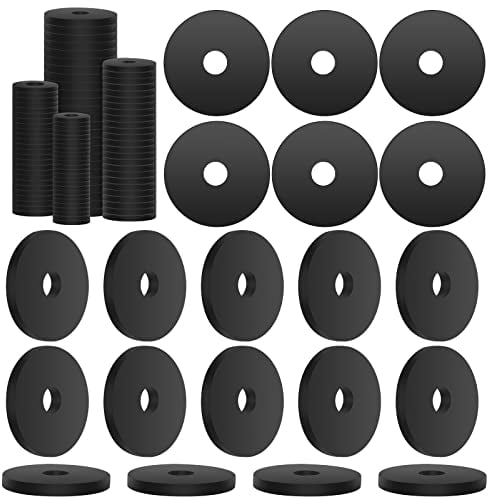Thinp 100 Stück Gummi Unterlegscheiben,Flache Gummidichtungen,18/20/24/30mm Flache Unterlegscheiben Set Gummi Unterlegscheiben Sortiment Schwarz Runde Gummischeiben,für Geräte Reparaturen Installation