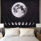 Arawat Wandteppich Mondphasen Wandtuch Mond Schwarz Weiß Wandteppich Mond Wanddeko Psychedelic Teppich Gothic Trippy Tapestry Wandteppiche Wandtuch Wandbehang Boho Wand Deko (150 x 130cm)
