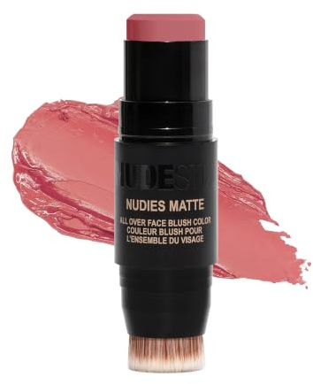 Nudestix Nudies Blush Stick – 3-in-1 Cream Blush for Cheeks, Eyes & Lips with Built-In Brush | Soft Matte Finish for a Natural Flush | Clean, Vegan & Travel-Friendly Makeup (Cherie)