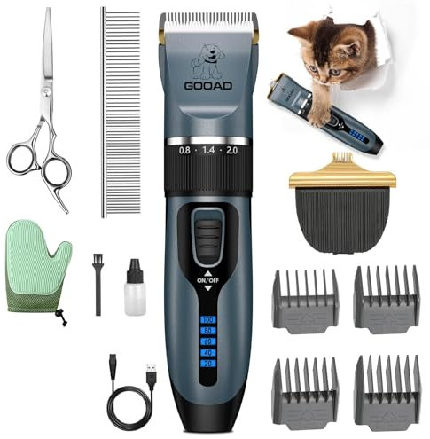 Goood Cat Clippers for Matted & Long Hair - Cordless, Low Noise Paw Trimmer, Quiet Pet Hair Clippers (Blue)