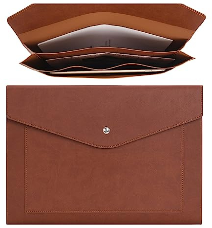 Wason Porte documents Extensible A4 en Cuir PU avec Pochettes de Grande Taille pour Factures Papier, Papeterie, Tablette et PC, étude de Travail Voyage(Marron foncé)