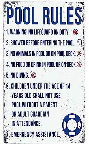 2PCS Pool Warning Metal Tin Sign, Pool Knowledge Metal Tin Sign, Pool Rules Planing Education, Swimming Pool Rules Sign for Outdoor Security Farm Yard Warning Decoratives (02
