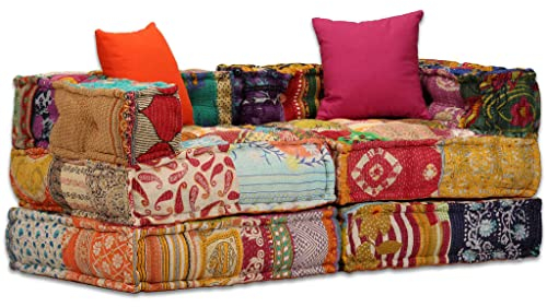 KOIECETA Pouf 2-Sitzer Modular Patchwork Stoff Sitzpouf Sofa Sessel Lounge