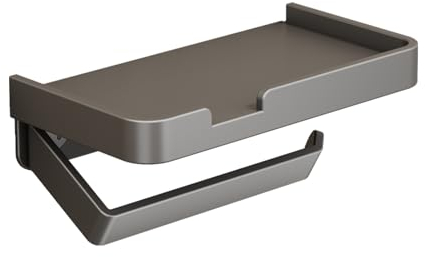 Porte-papier toilette sans perçage avec étagère gris - Support de papier toilette en aluminium - Support sans perçage - Support adhésif - Support de papier toilette - Résistant à la rouille
