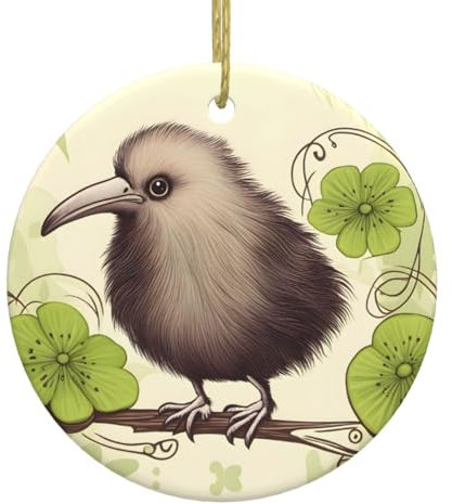 YYHWHJDE Kiwi-Vogel niedliches Muster Weihnachtsbaum Keramik hängende Dekoration: kommt mit goldenem Drahtseil zum einfachen Aufhängen, 7,4 cm