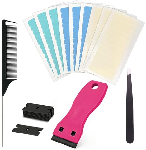 MHDUYEG 216 Stück Doppelseitiges Tape Extensions Kleber und Single Extensions Tape, mit Pinzette Schaber und Comb Ersatztapes Klebestreifen Ersatz Tapes Für Tape In Hair Extensions Echthaar