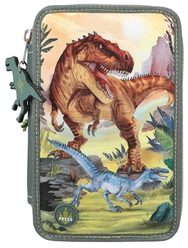 Depesche 11772 Dino World 3 Fach Federtasche LED Landschaft