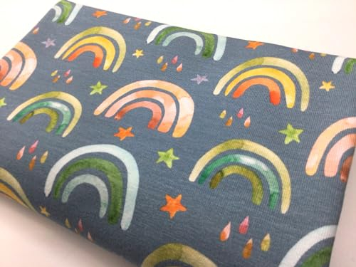 Die Stofftante Baumwolljersey | Fräulein von Julie | verschiedene Designs | Ökotex | ab 50 cm | Meterware (Rainbows&Stars, light petrol)