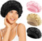 Volhuluk 3 Pezzi Cuffia Seta Capelli Ricci, Cuffia Seta Capelli Notte, Berretto da Notte Raso Elastico, Morbida e Confortevole, Cuffia Capelli Ricci Notte per Donna(Nero,Rosa,Oro)