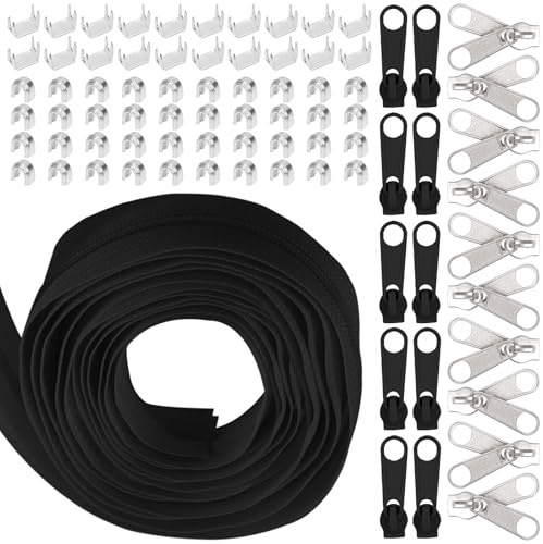 Swpeet 1 rotolo da 10 yard #5 in nylon nero con chiusura e lampo, set di ricambio con 20 pezzi