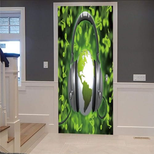 3D Grüne Blätter, Grauer Rahmen Türposter Selbstklebend Türaufkleber Tapete Wandbild Kunst Wandaufkleber Foto 77 X 200 Cm Für Wohnzimmer Schlafzimmer Badezimmer Küche Büro Pvc Abnehmbare Türde 0