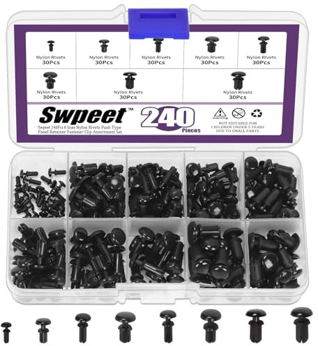Swpeet Lot de 400 Rivets de Retenue de Voiture, 8 Tailles, en Nylon, pour Accessoires d'Intérieur, Pare-Chocs, Bouclier de Radiateur et Anti-Éclaboussure