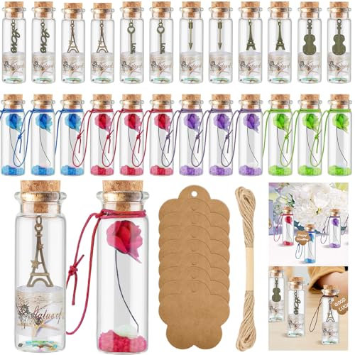 Nadinsta 24 Stück Mini Glasfläschchen Kleine Gläser Mit Korken, 20ml Kleine Gläser Mit 24 Kraftpapier,10m Hanfseil, Luftdichte Flaschen Korkflaschen Korkengläser Für Hochzeitsgeschenke
