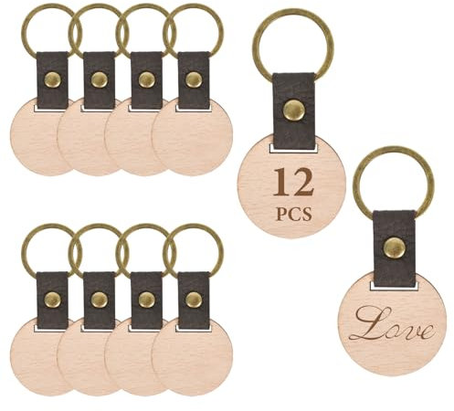 12 Pièces Porte-Clés En Bois Vierges, Porte-Clés Ronds Pour Gravure,Porte Clés Bois Brut Avec Anneaux,Porte-Clés En Bois Naturel,Pour Bricolage Artisanat En Bois,Gravure Pyrogravure