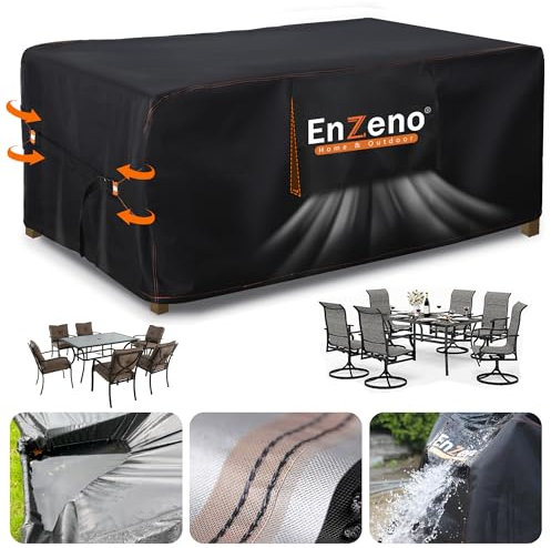 Enzeno Gartenmöbel Abdeckung 160X100X74cm Wasserdicht , Winterfest Abdeckplane Gartenmöbel, Oxford Gewebe plane für Gartenmöbel, Sitzgruppe, Rechteckig (schwarz)