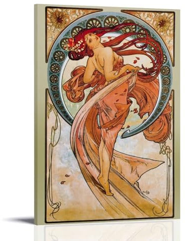 WANGLIDD Kunstdruck auf Leinwand Dance By Alphonse Mucha, moderner Rahmen, 40 x 60 cm
