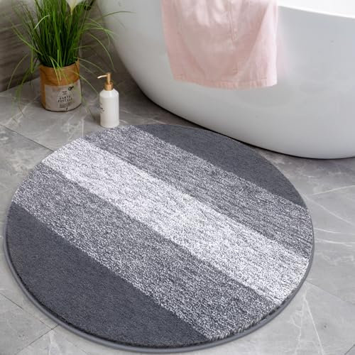 Enyhom Rund Badematte 90 cm Grau, rutschfest Waschbar Badezimmerteppich Saugfähiger Badteppich Weich Badvorleger Duschvorleger für Dusche,Badewanne und Toilette