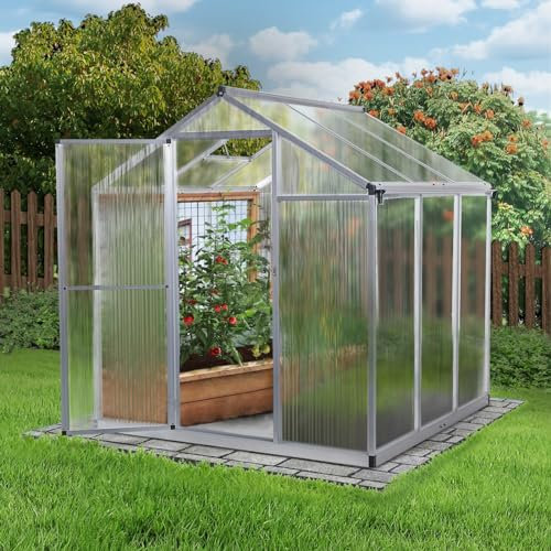 Euboer Serre en aluminium avec base de 182 x 178 cm - Plaques de 4 mm - Grande serre de jardin - Résistante à l'hiver - 5,15 m³