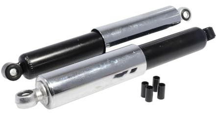 Stoßdämpferset STANDARD 310mm schwarz/Chrom kompatibel mit Simson Habicht | Einbauposition hinten, 2 Stoßdämpfer; Stahl, obere Aufnahme 16mm breit, untere 20mm breit, 10mm Bohrung, 4 Hülsen 10 auf 8mm
